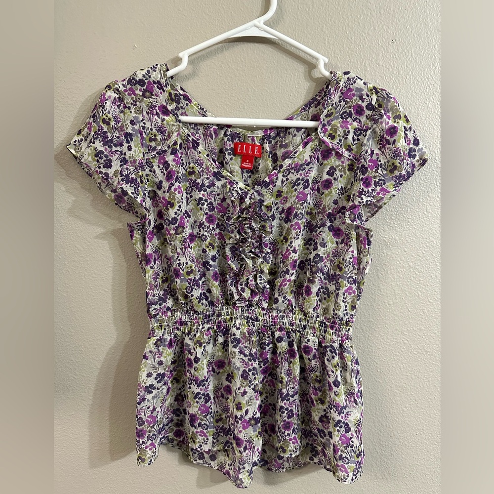 Elle Women's Ruffle Cap Sleeve Floral Blouse